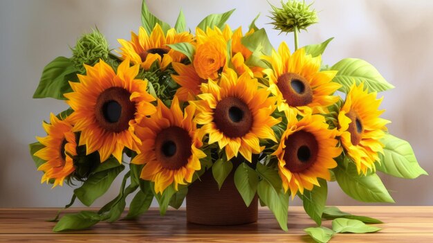 Photo bouquet of sunflower close up on a table vase of sunflower