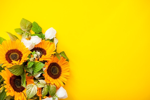 bouquet of sunflowers with copy space