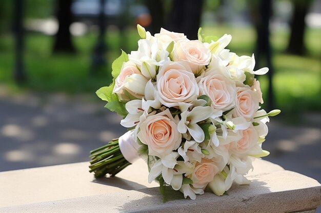 Bouquet tegen de achtergrond van een berglandschap