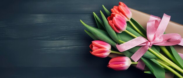 bouquet of tulips on a background with copy space