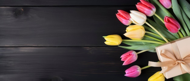 bouquet of tulips on a background with copy space