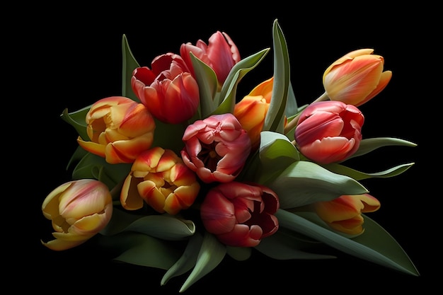 Bouquet of tulips on a black background