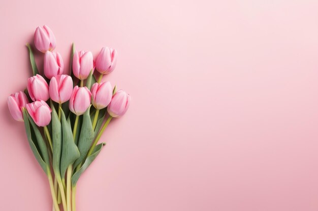 bouquet of tulips in a pink background free space Copy Space
