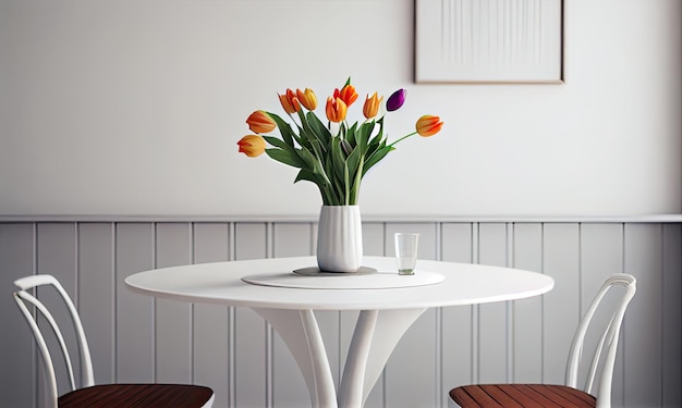 Bouquet of tulips on the table light interior spring mood generative AI