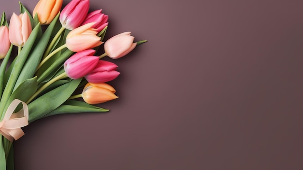 Bouquet of tulips with copy space generative ai