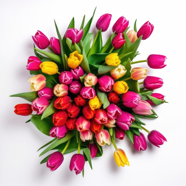 A bouquet of tulips with the word tulips on the top.