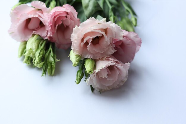 Foto bouquet van eustoma bloemen op witte achtergrond close-up