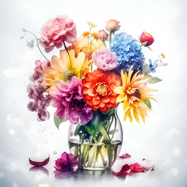 Bouquet van kleurrijke bloemen in een vaas op witte achtergrond