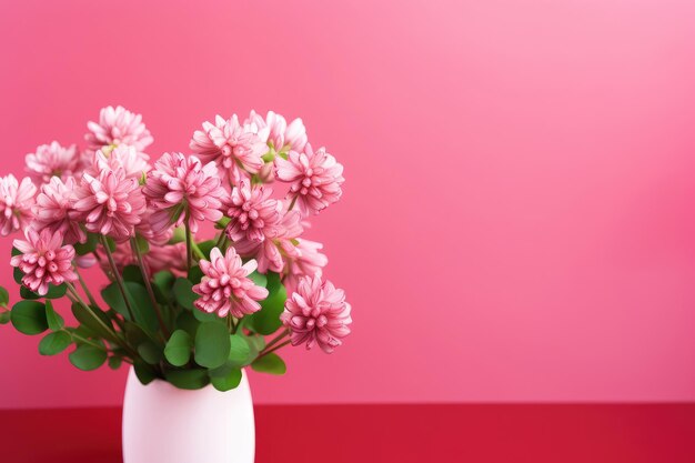 Bouquet van rood klaver op roze achtergrond met kopieerruimte voor tekst
