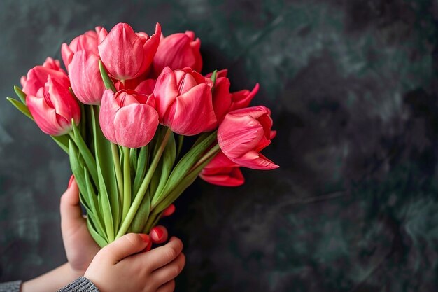 Bouquet van tulpen in een hand