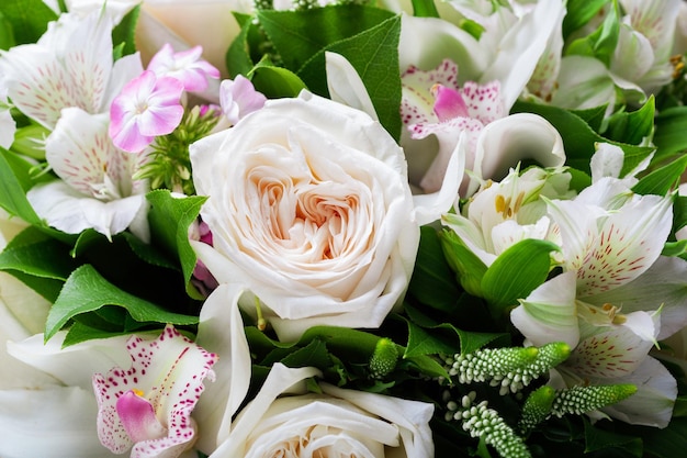 Bouquet of various flowers as background