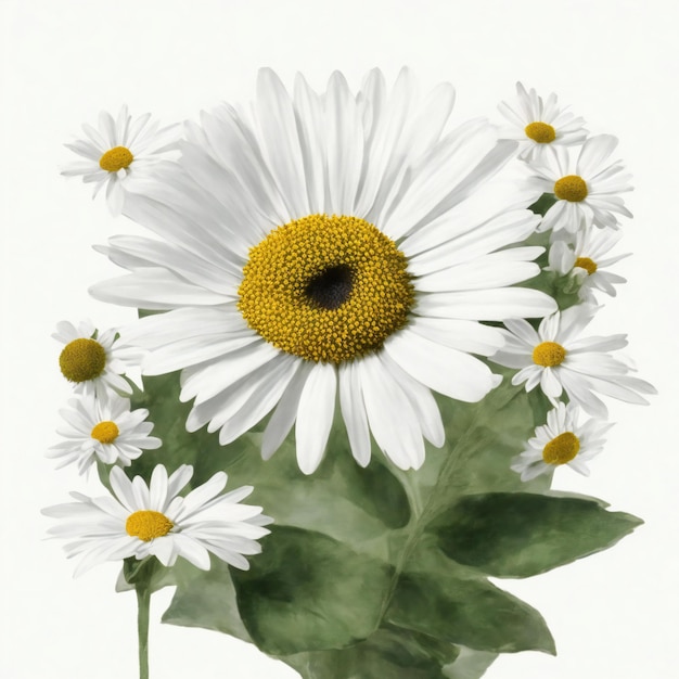 a bouquet of white daisies with yellow centers