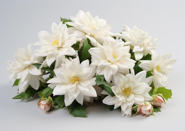 A bouquet of white flowers on the white background