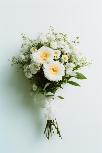 A bouquet of white flowers with yellow flowers