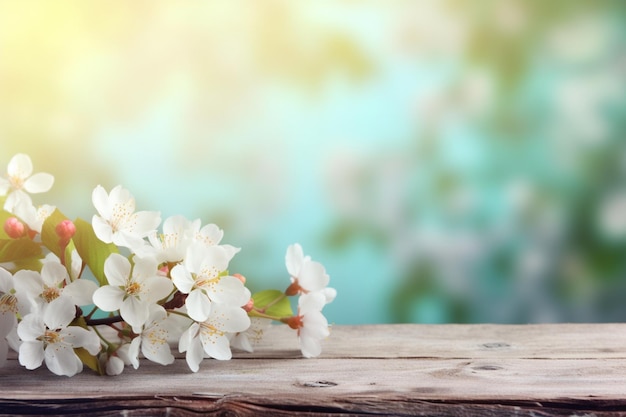 木製のテーブルの上の白い花の花束