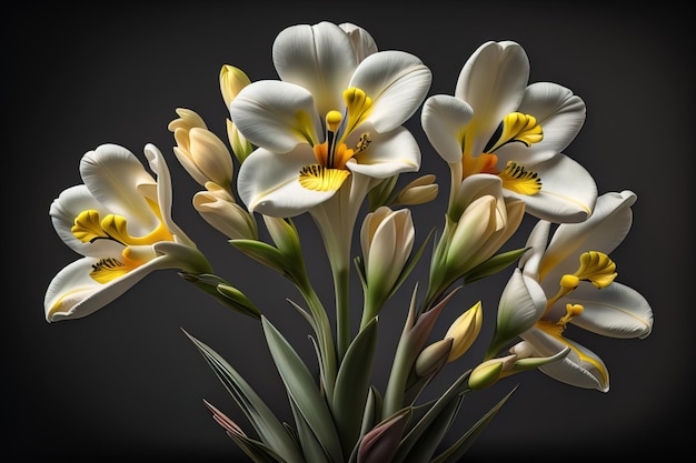 bouquet of white lilies on a solid color background ai generative