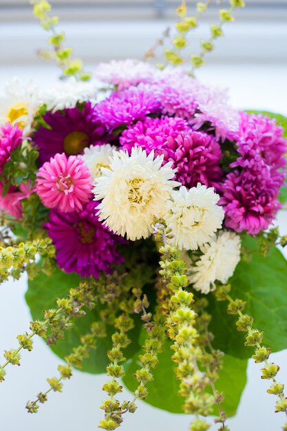 Bouquet of white and pink chrysanthemums