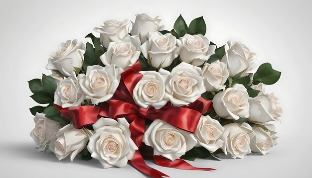 A bouquet of white and red roses