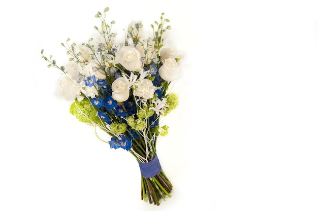 Bouquet white roses tied ribbon on a white background Valentine's Day