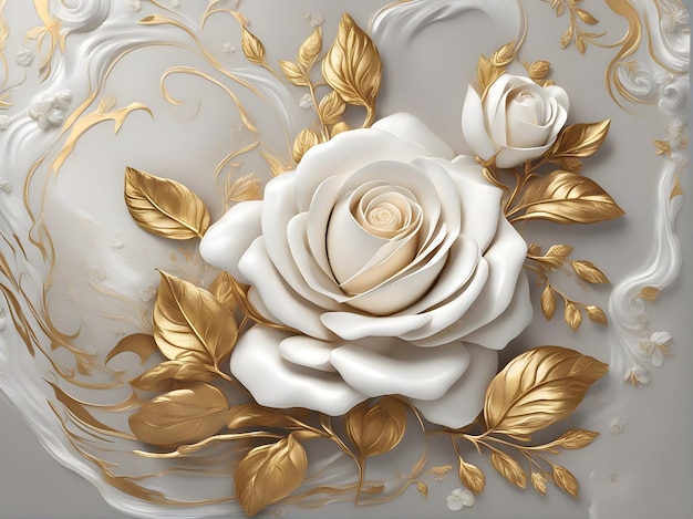 Premium AI Image  A wallpaper of flowers in gold rose and white in the  glitter stone