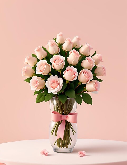 A bouquet of white roses with a soft pastel pink background ai generated