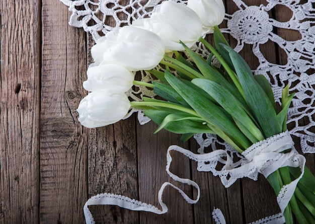 Bouquet of white tulips.Flowers of spring 