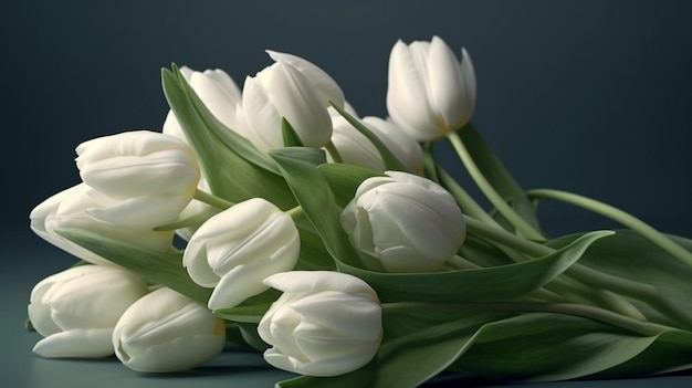 Bouquet of white tulips on a gray background closeupgenerative ai