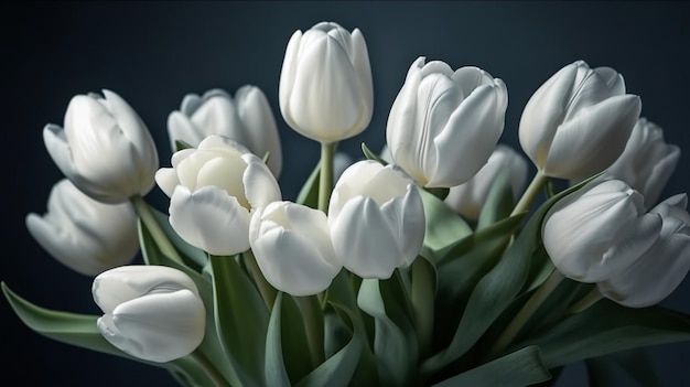 Bouquet of white tulips on a gray background closeupgenerative ai