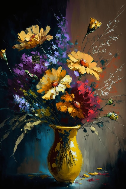 Bouquet of wildflowers in yellow watercolor painting.