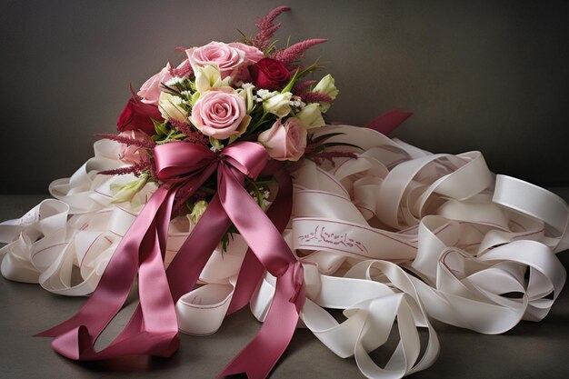 Photo bouquet with a backdrop of a waterfall or cascading stream