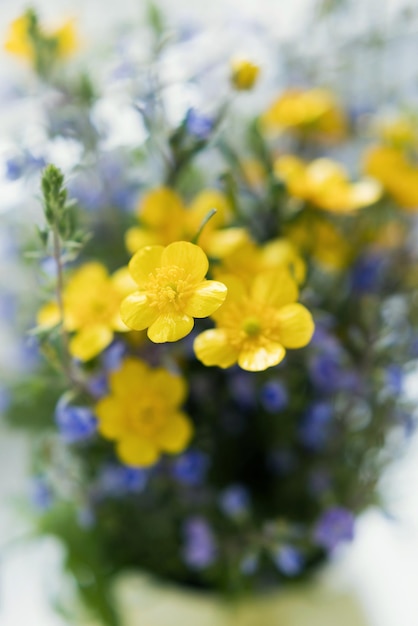 Photo bouquet with yellow and blue flowers