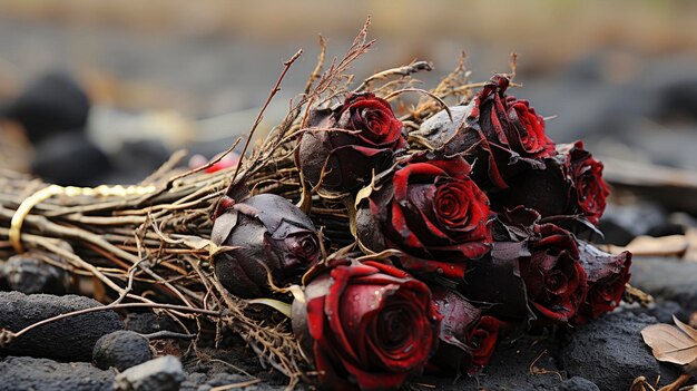 Photo bouquet withered flowers dried rose foreground background image