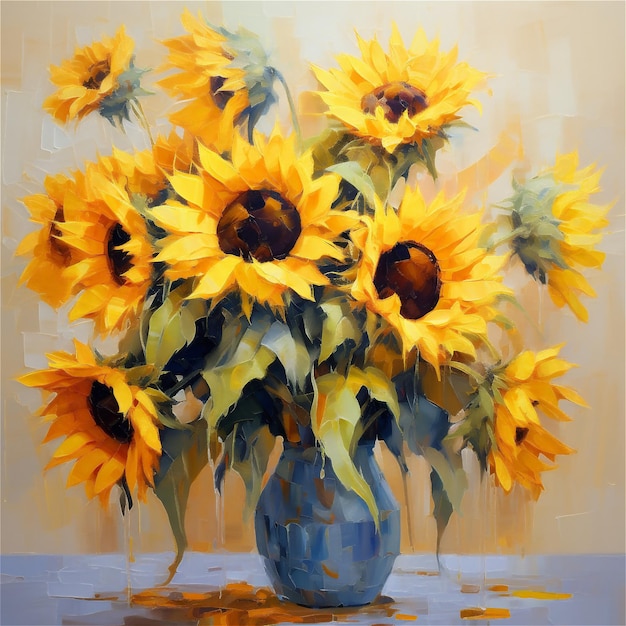 a bouquet of yellow sunflowers in vase in watercolor