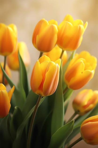 A bouquet of yellow tulips from the garden.