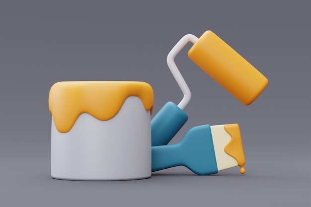 Bouwgereedschap en uitrustingsponsrollerkwastverfsleutelarbeiddag3D-rendering
