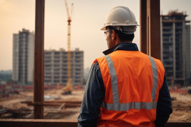 Foto bouwingenieur die toezicht houdt op de bouw van een gebouw op een bouwplaats