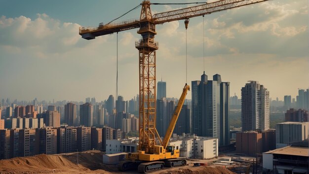 Bouwkraan die boven gebouwen steekt