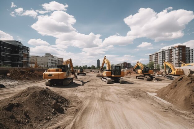 Bouwplaats met machines die worden gebruikt voor de bouw van nieuwe structuren die zijn gecreëerd met generatieve AI