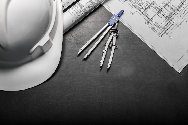 Foto bouwplanningstekeningen op zwart