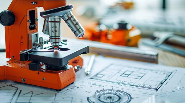 Bouwproces onder microscoop Geschikt voor bedrijven die betrokken zijn bij ingenieursonderzoek en bouwtechnologieën bouwmaterialen en microscopische details Generatieve AI