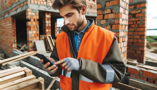 Bouwvakker met een smartphone