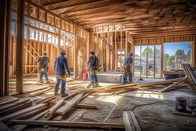 Bouwvakkers op een huis in aanbouw