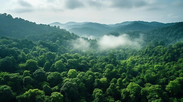 Boven het bladerdak het weelderige groene bos vanuit de lucht verkennen