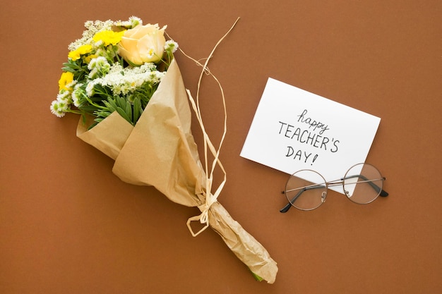 Foto boven weergave bloemen boeket