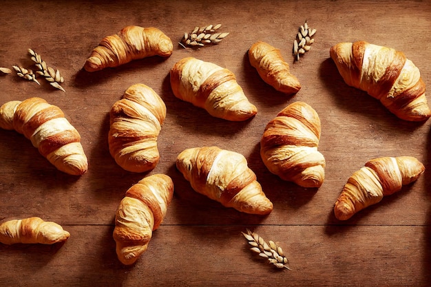 Bovenaanzicht bakkerij van heerlijke generatieve croissantkunst door AI