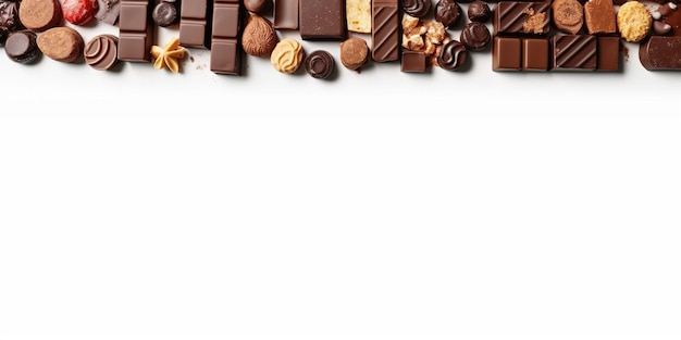 bovenaanzicht chocoladerepen in de hoekzijde op witte achtergrond kopie ruimte