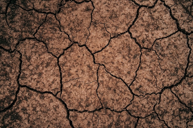 Bovenaanzicht gebarsten droge bodem textuur achtergrond Mozaïek patroon van zonnige droge bodem