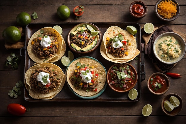 bovenaanzicht heerlijk Mexicaans eten klaar om te worden geserveerd