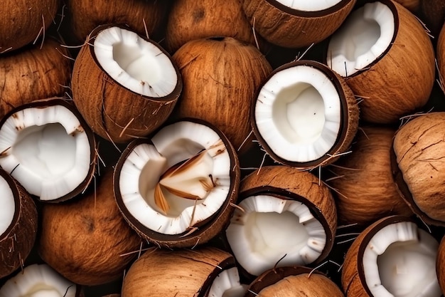 Bovenaanzicht kokosnoot fruit achtergrond met AI gegenereerd
