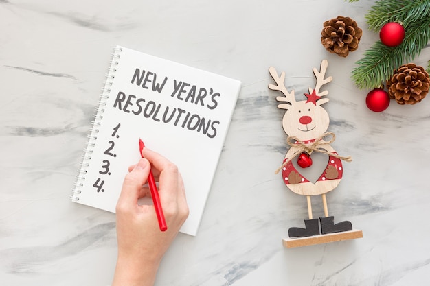 Bovenaanzicht nieuwjaarsdoelenlijst op tafel